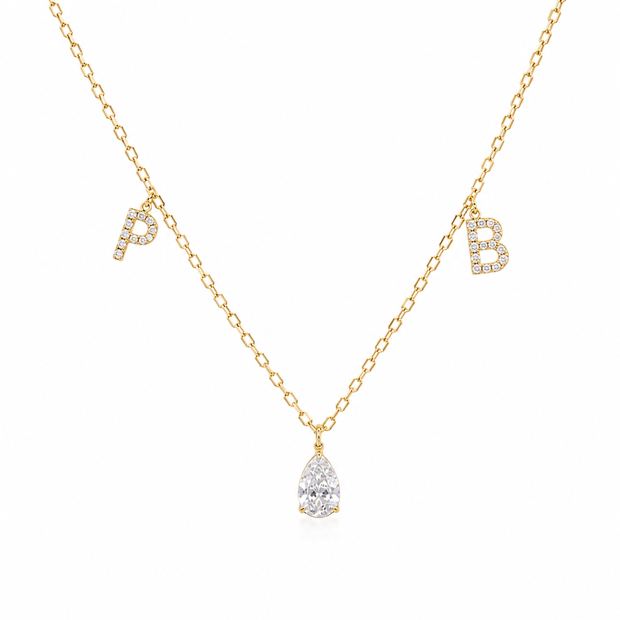 Personalized Initial & Pear Diamond Necklace