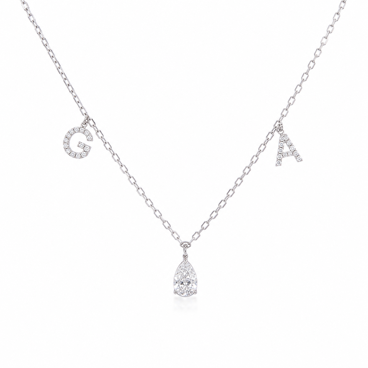 Personalized Initial & Pear Diamond Necklace