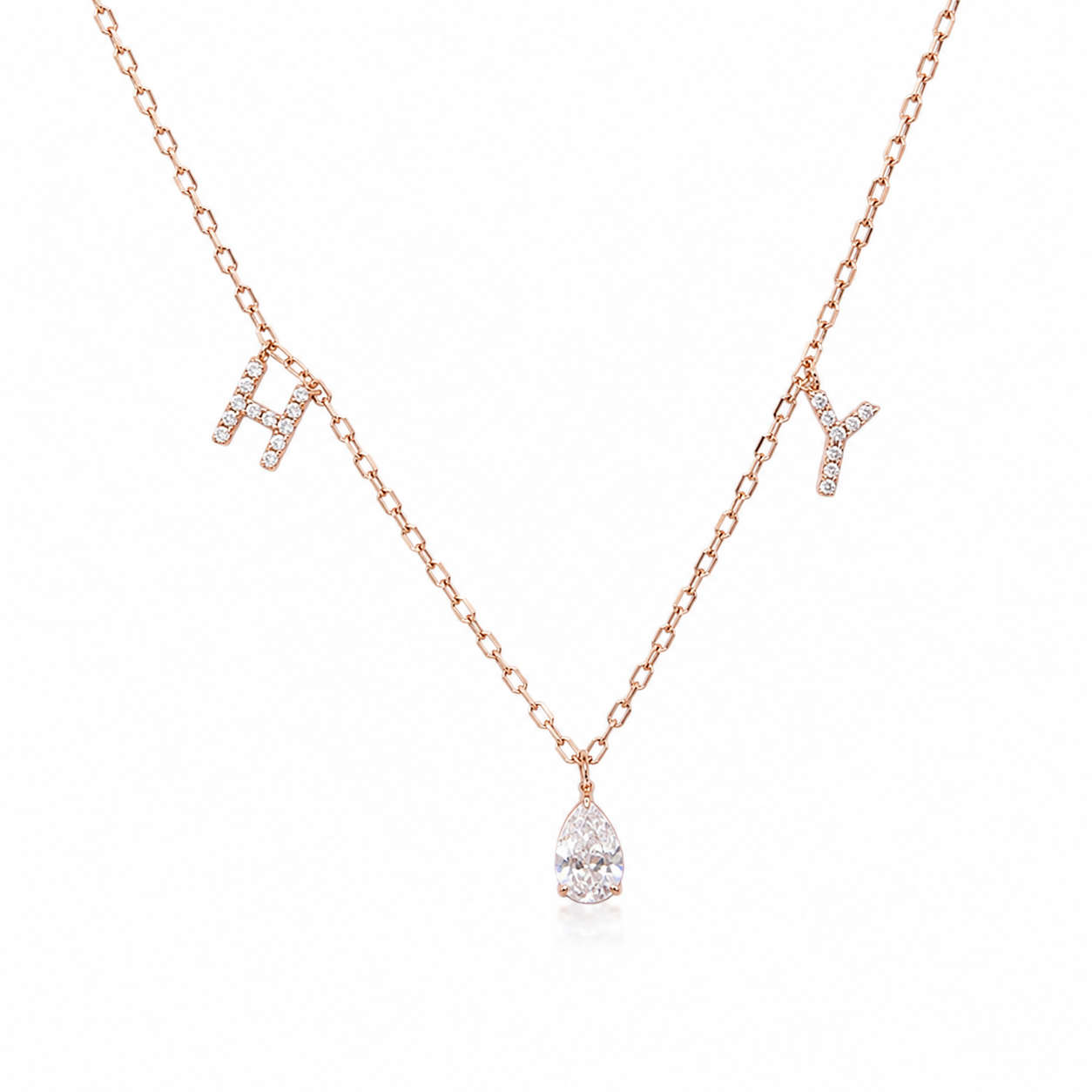 Personalized Initial & Pear Diamond Necklace