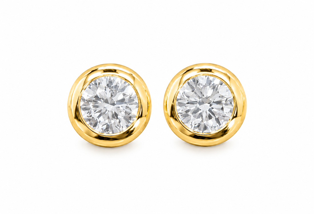 1 TCW Bezel Setting Natural Diamond Earrings
