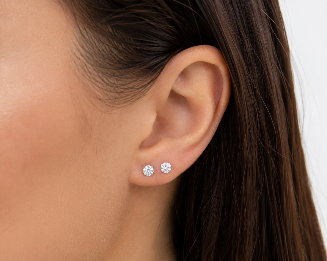 0.60 Total Carats Round Brilliant Natural Diamond Stud Earrings
