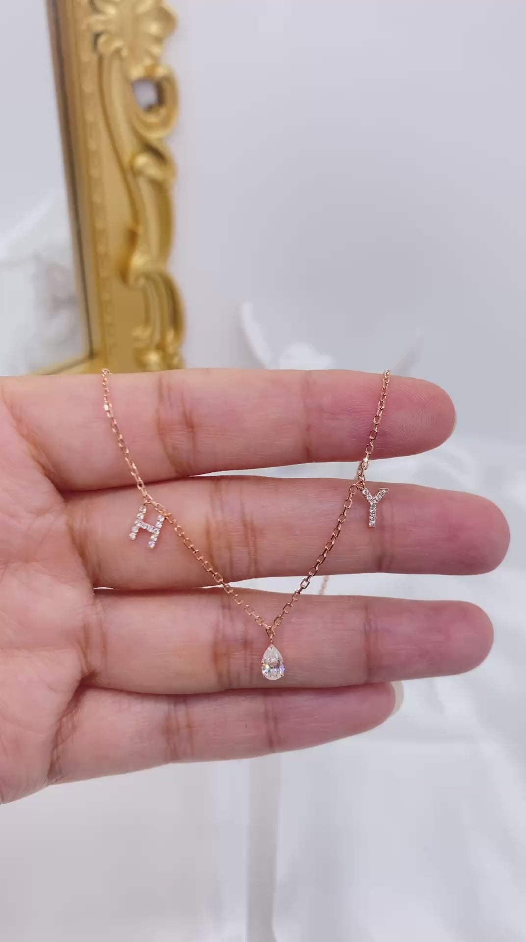 Personalized Initial & Pear Diamond Necklace